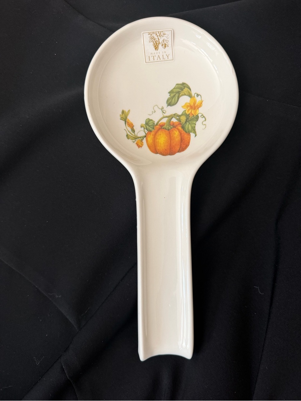 Vintage Effetti Italy Hand Painted Ceramic Pumpkin Spoon Rest